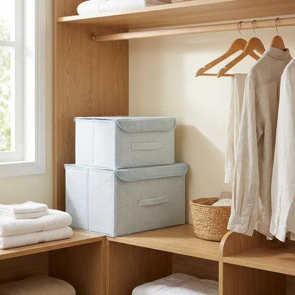Foldable Non-Woven Big and Small Storage Basket Bins Wardrobe Closet Organizer (Pack of 2)