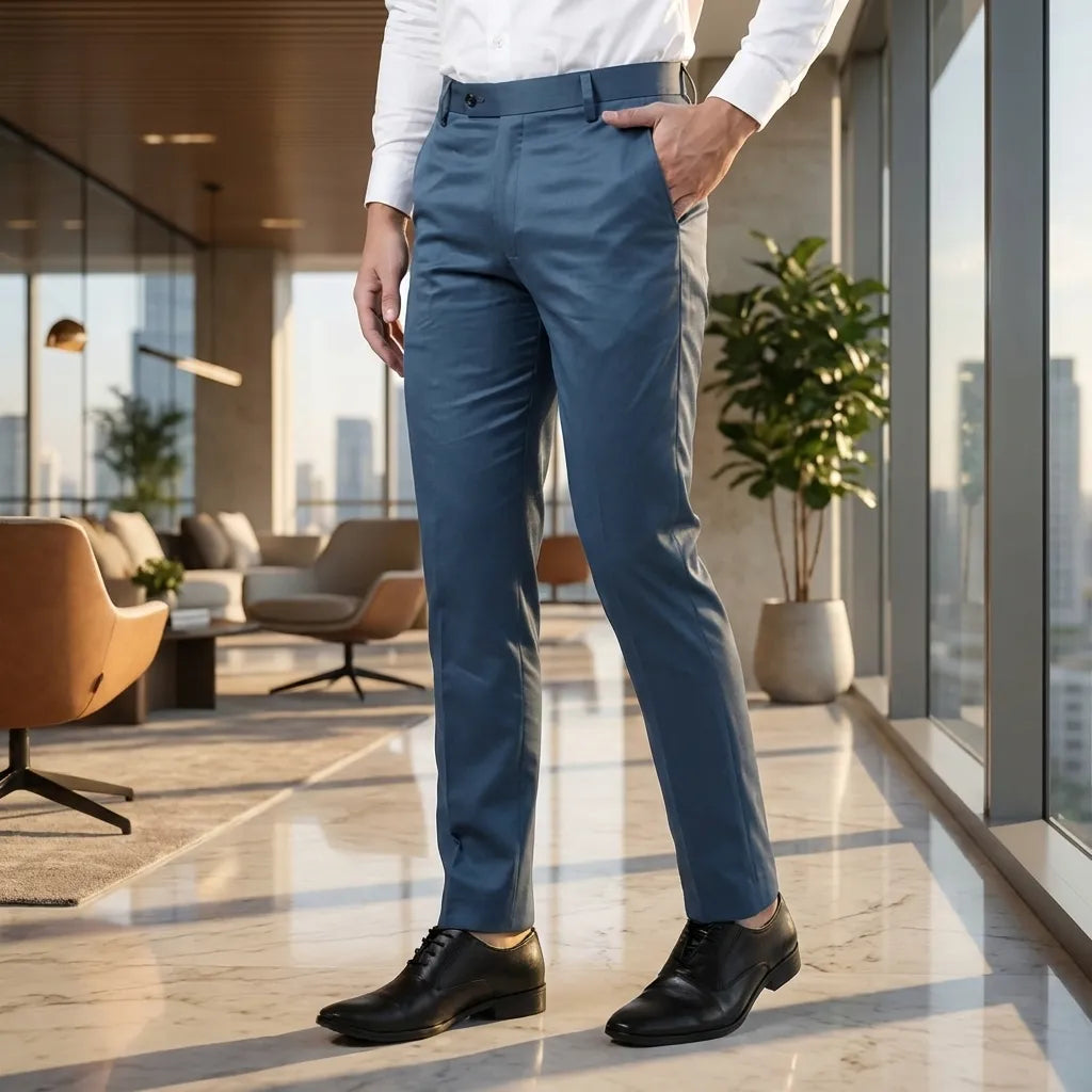 Modern Blue Formal Trousers