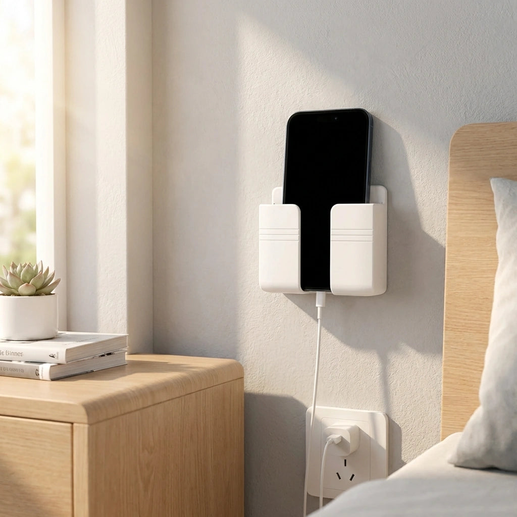 Wall Mounted Mobile Holder With Adhesive Strips& Charging Holder