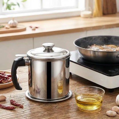 Stainless Steel Oil Pot With Filter & Lid