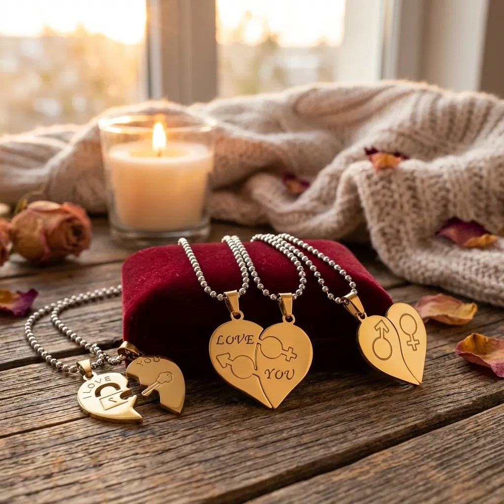 Nest Love You Hearth Shape Gold Plated Pendant Chain For Couple