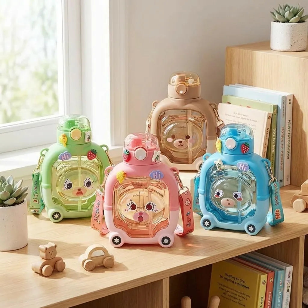 Cute Sipper Water Bottle with Straw and Strap