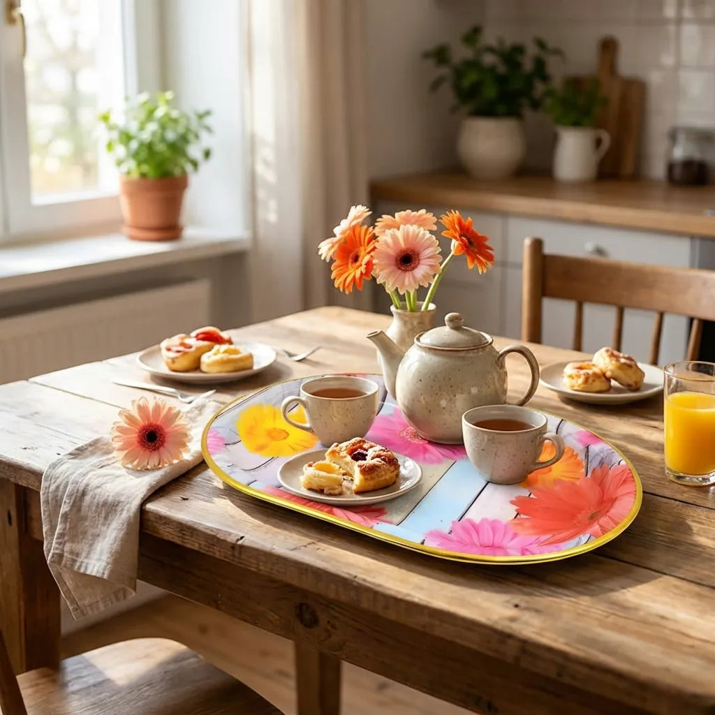 Plastic Flower Printed Design Serving Tray