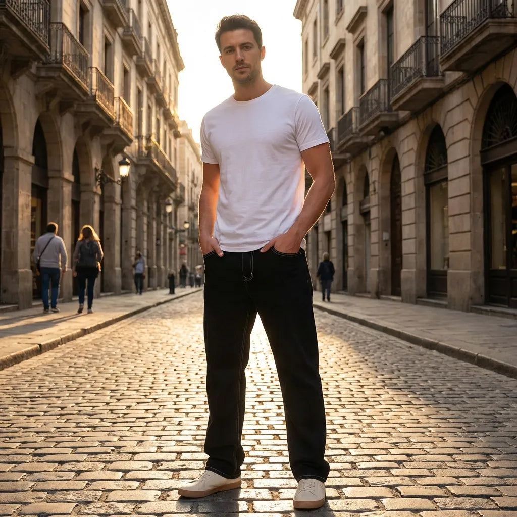 Men's Loose Fit Mid Rise Black Jeans