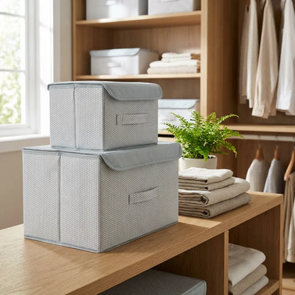Foldable Non-Woven Big and Small Storage Basket Bins Wardrobe Closet Organizer (Pack of 2)