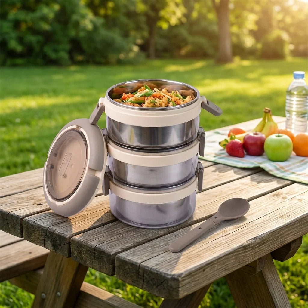 Ganesh Steko-3 Triple Layer Stainless Steel Insulated Lunch Box Set