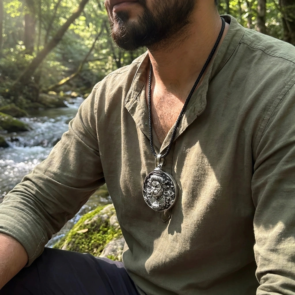 Hanuman Ji Pendant Oxodaised Silver Chain