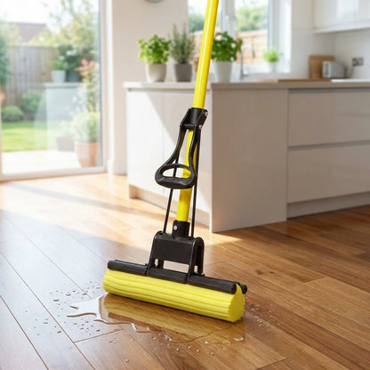 Folding Sponge Mop with Stainless Steel Handle – Easy Wring