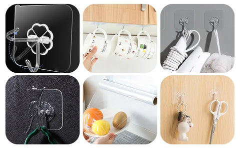 Self Adhesive Waterproof Transparent Hooks for Wall (Pack of 15)