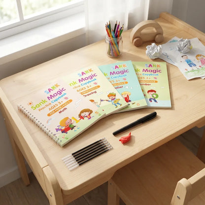 Sank Magic Practice Copybook Set (4 Reusable Books with Magic Pen)