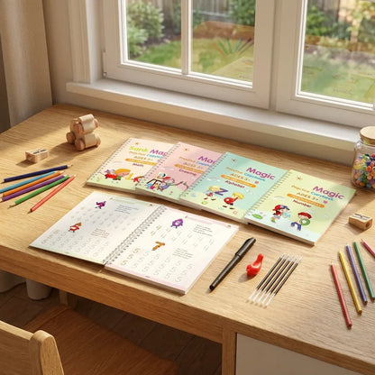 Sank Magic Practice Copybook Set (4 Reusable Books with Magic Pen)