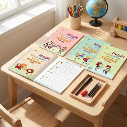 Sank Magic Practice Copybook Set (4 Reusable Books with Magic Pen)