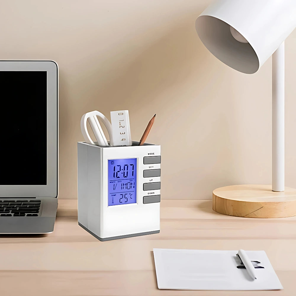 Smart Desk Clock Pen Holder