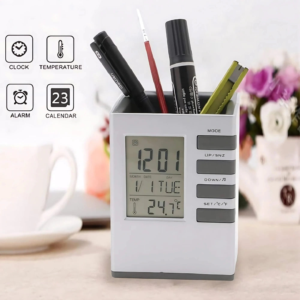 Smart Desk Clock Pen Holder