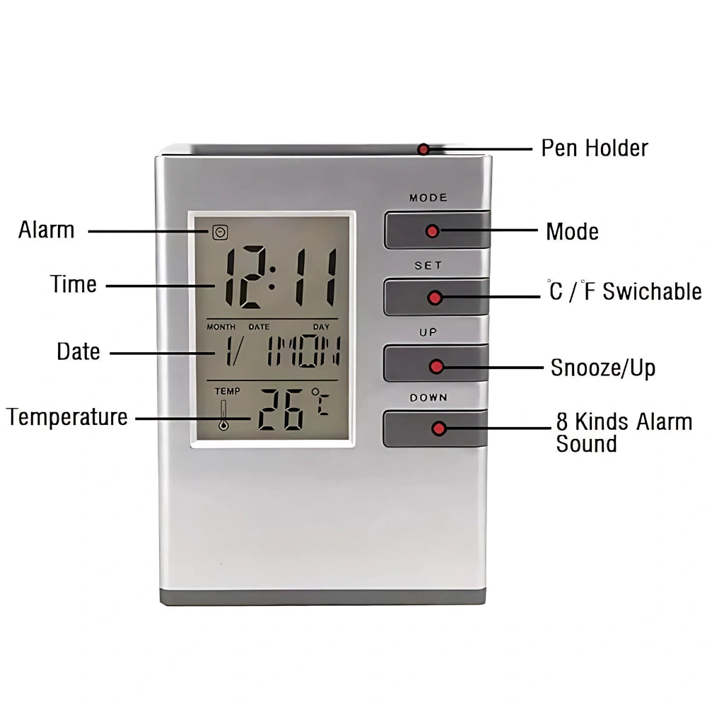 Smart Desk Clock Pen Holder