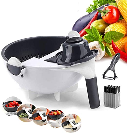 9 in 1 Multifunction Plastic Magic Rotate Vegetable Cutter