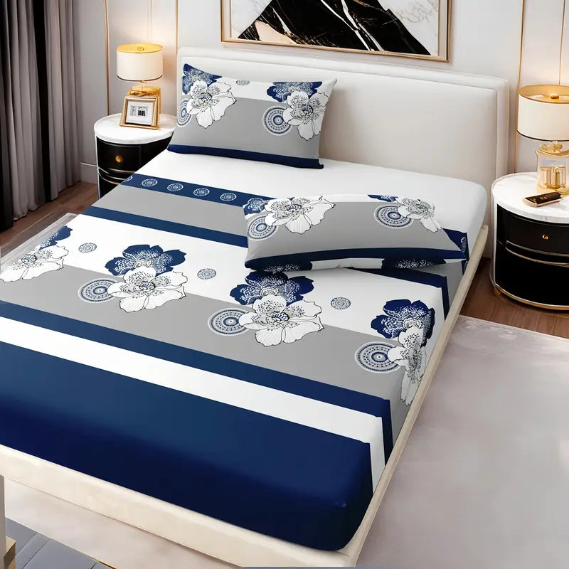 Fitted Bedsheet Contrast Pillow Cover Set