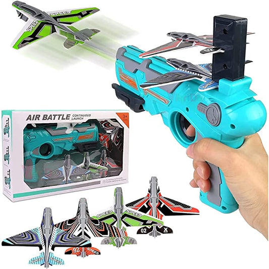 Airplane Launcher Toy Catapult Aircrafts Gun with 4 Foam Planes One Size