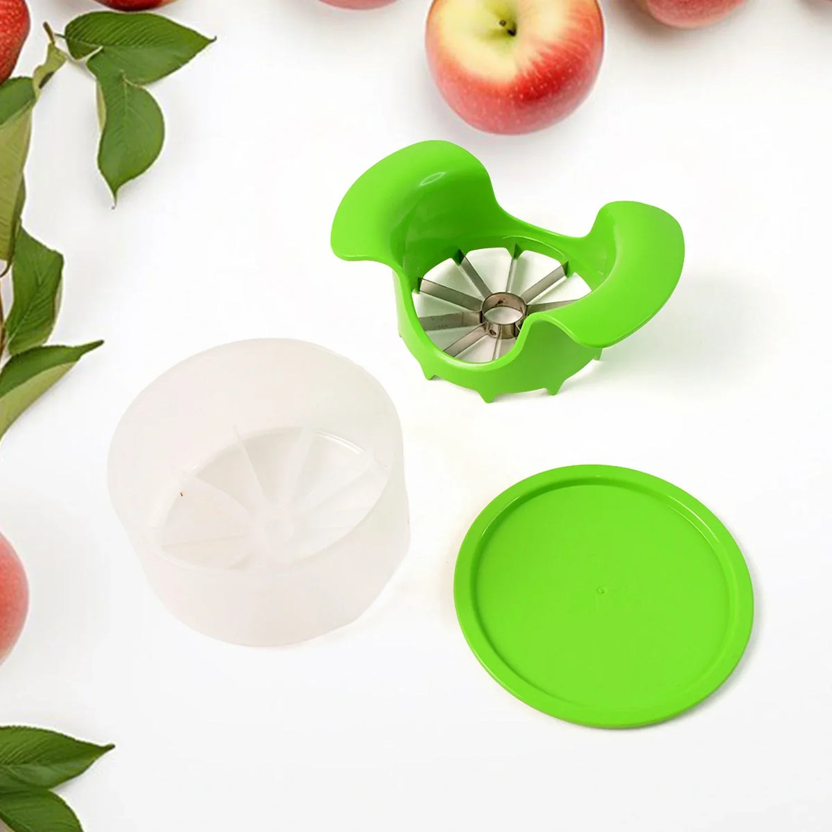 Spring Apple Cutter Apple Cutter with Container – Unbreakable ABS & Stainless Steel Blades ...
