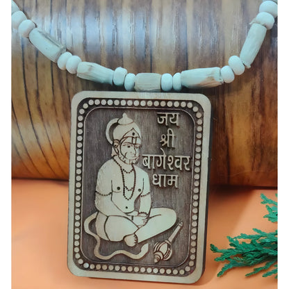Bageshwar Dham Tulsi Mala with Wooden Hanumanji Locket jewelry
