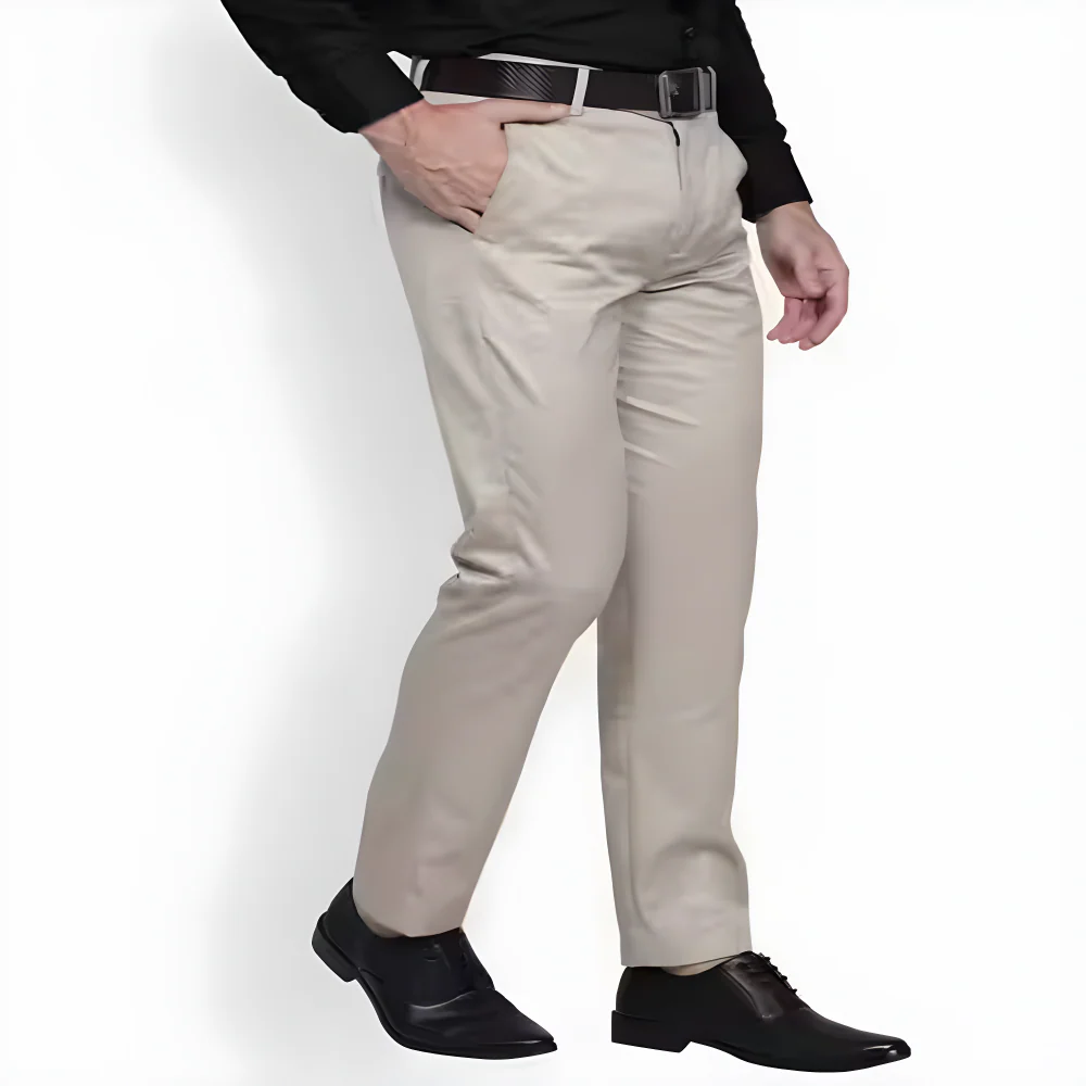 Beige Stretch Formal Trousers