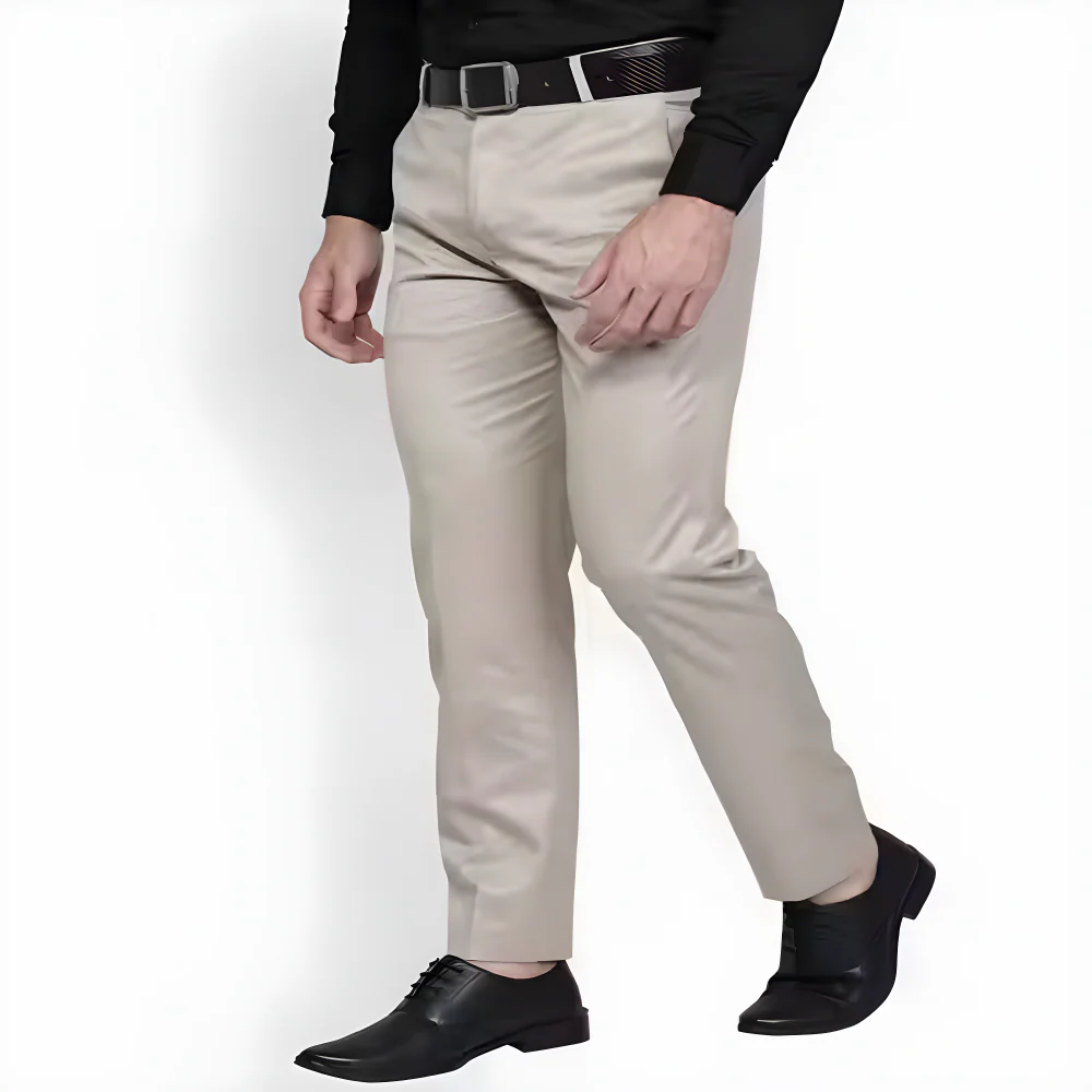Beige Stretch Formal Trousers