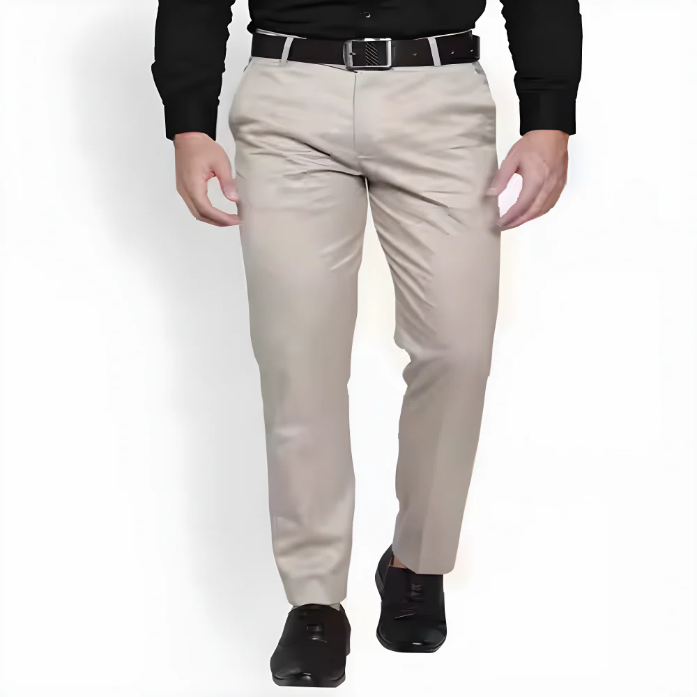 Beige Stretch Formal Trousers