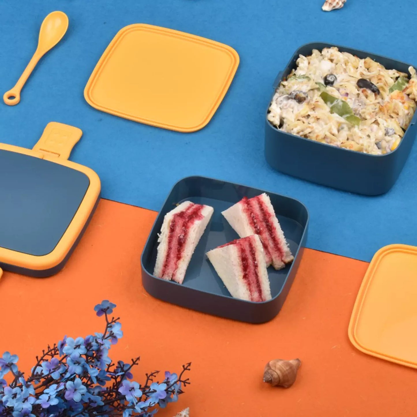 Best blue double-layer lunch box with spoon - containers | 2025 | fast shipping