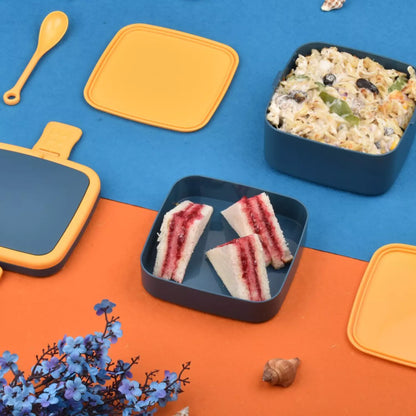 Best blue double-layer lunch box with spoon - containers | 2025 | fast shipping