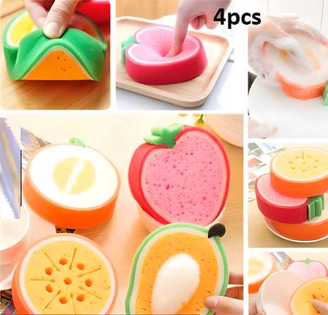 Cleaning Sponge Fruits Shaped Kitchen/Bathroom Wash Cleaning Sponge (Pack of 4)