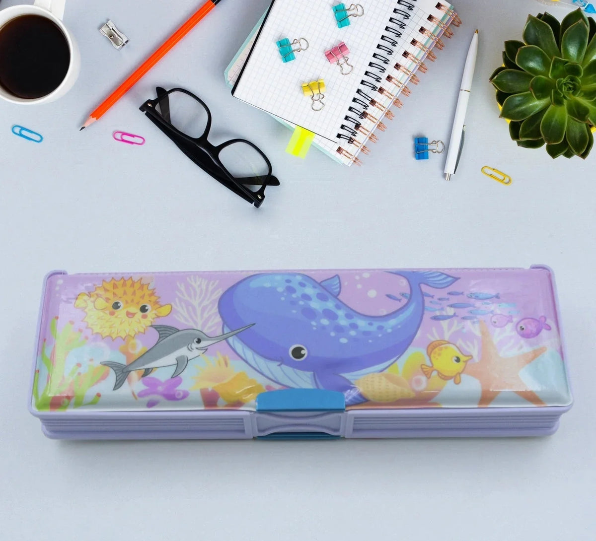 Compass Box Pink Multipurpose Double Deck Compass Box | Cartoon Printed Plastic Pencil ...