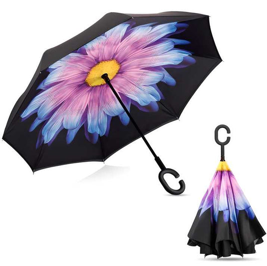 Double Layer Strong waterproof Umbrella with C Shape Handle