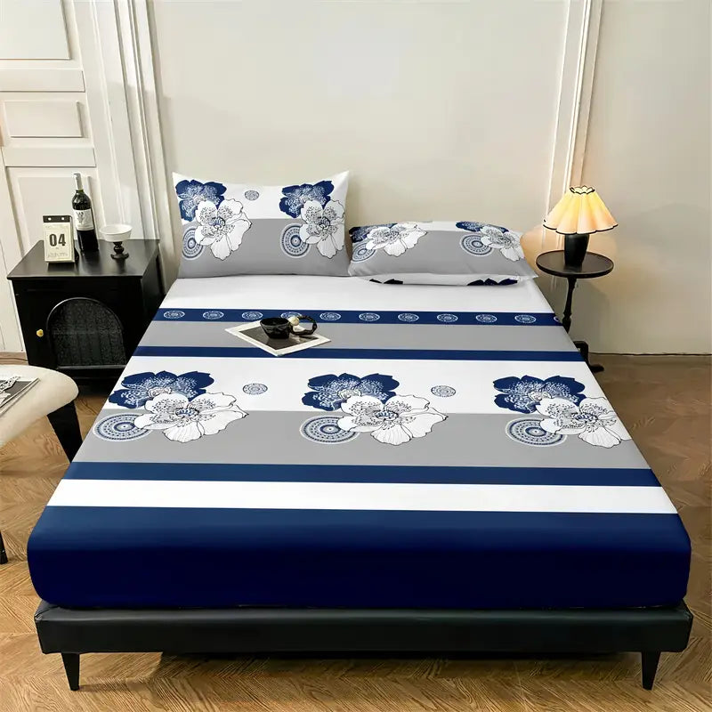 Fitted Bedsheet Contrast Pillow Cover Set