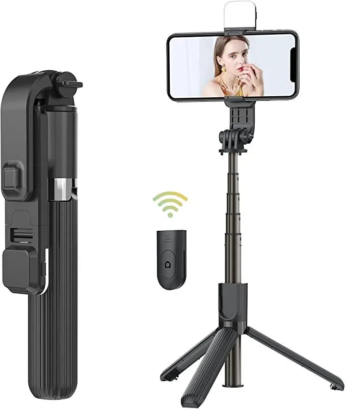 Extendable Flash 3 in 1 Selfie Stick Tripod with Bluetooth Remote