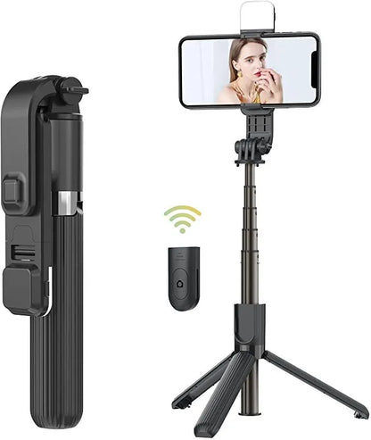 Extendable Flash 3 in 1 Selfie Stick Tripod with Bluetooth Remote