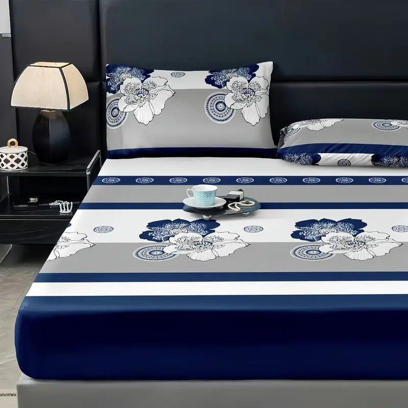 Fitted Bedsheet Contrast Pillow Cover Set