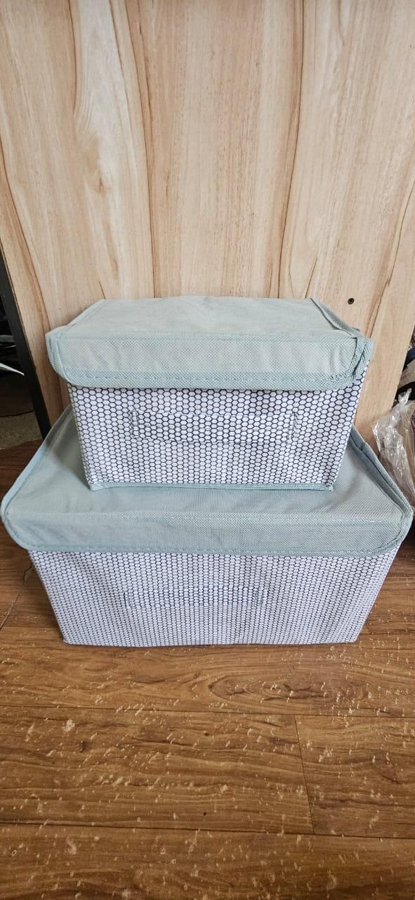 Foldable Non Woven Big and Small Storage Basket Bins Wardrobe Closet Organizer (Pack of 2)