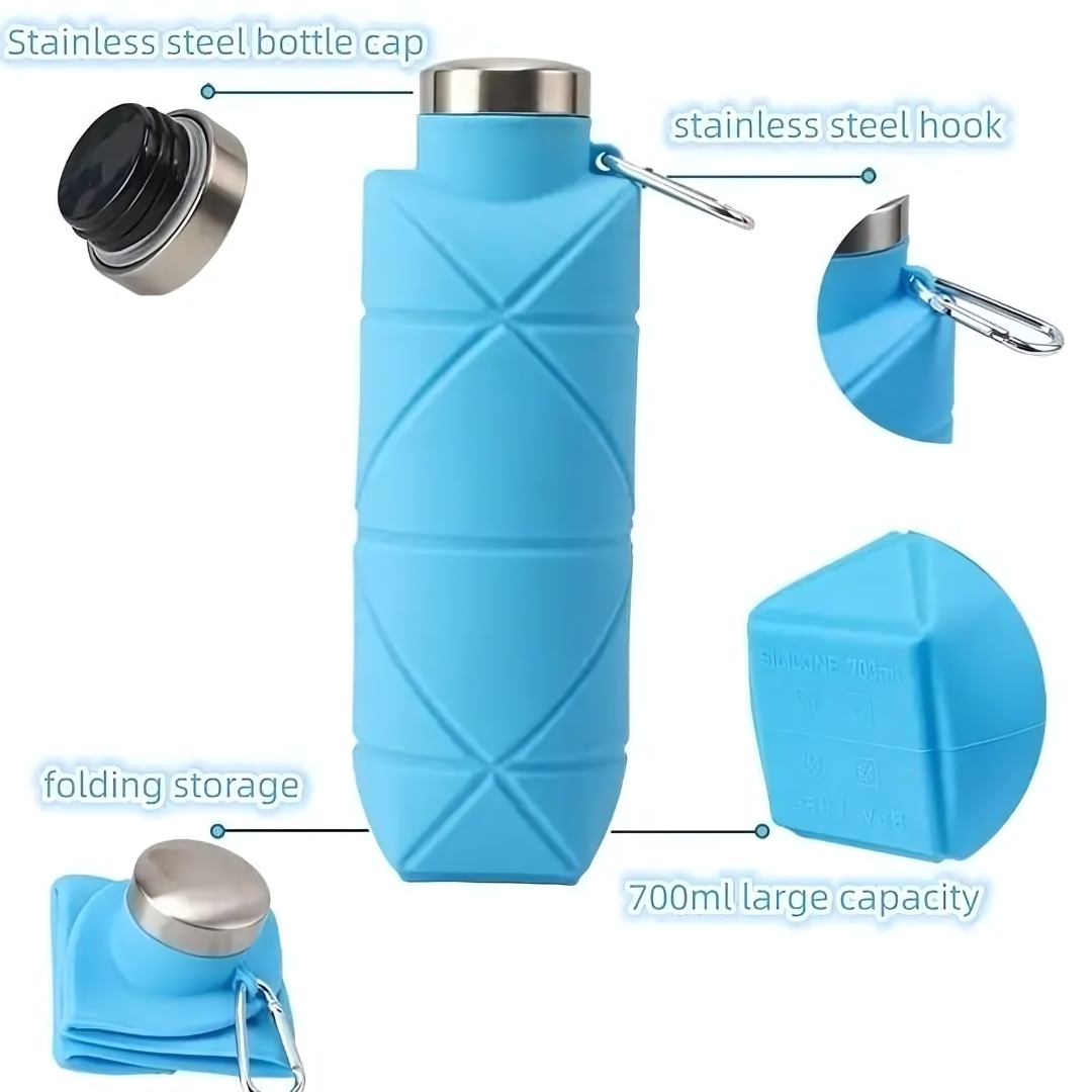 Foldable Silicone Water Bottle with Portable Buckle 700 ml (Pack of 2) Water Bottles