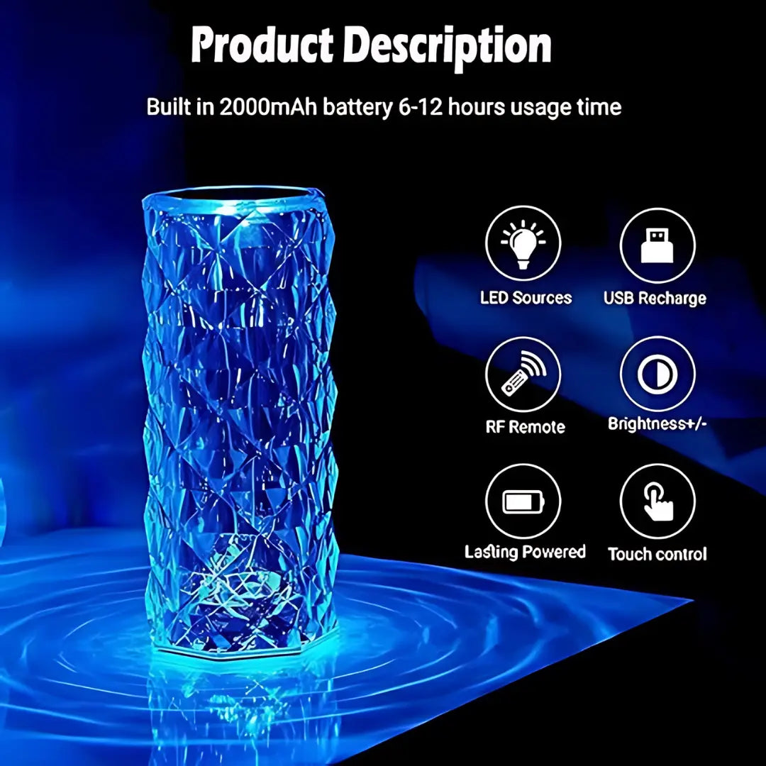 16 Color Changing Rose Crystal Diamond Table Lamp