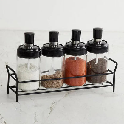 Glass Oil Dispenser & Spice Jar Set – 5 Pcs