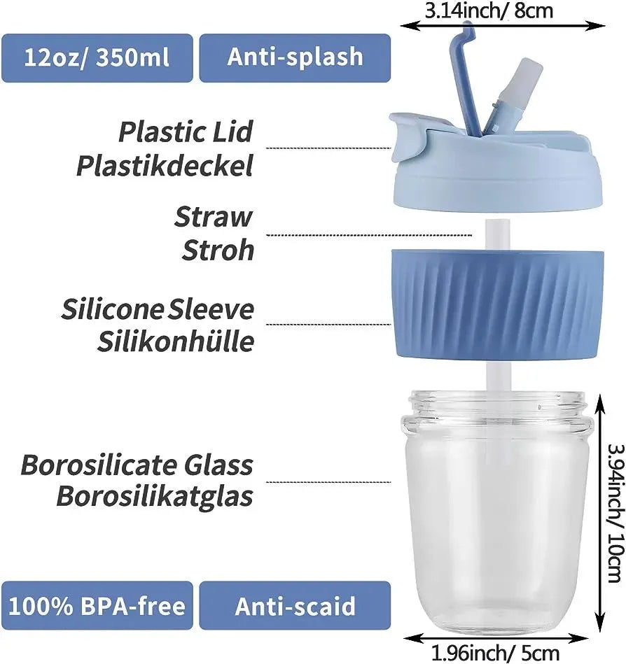 Glass Tumbler with Airtight Lid and Straw Water Bottles