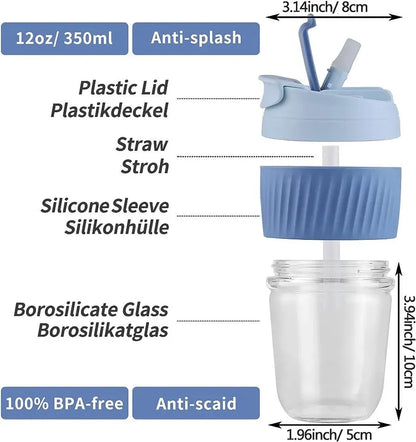 Glass Tumbler with Airtight Lid and Straw Water Bottles