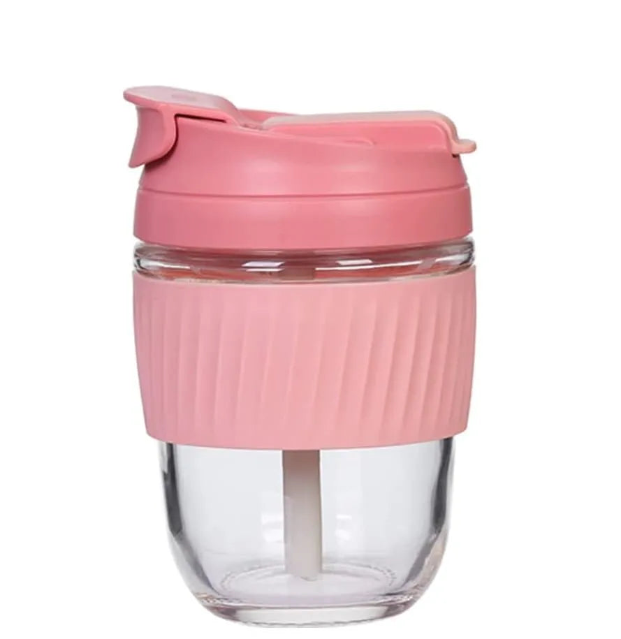 Glass Tumbler with Airtight Lid and Straw Water Bottles