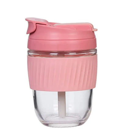 Glass Tumbler with Airtight Lid and Straw Water Bottles