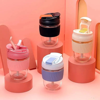 Glass Tumbler with Airtight Lid and Straw Water Bottles