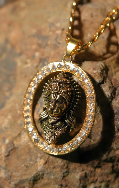Gold Plated Hanuman Face Pendant with Stone jewelry