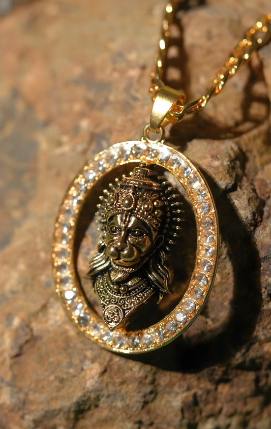 Gold Plated Hanuman Face Pendant with Stone jewelry