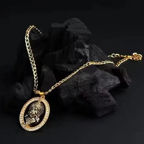 Gold Plated Hanuman Face Pendant with Stone jewelry