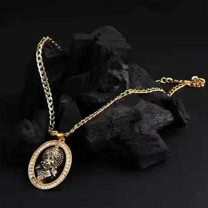 Gold Plated Hanuman Face Pendant with Stone jewelry
