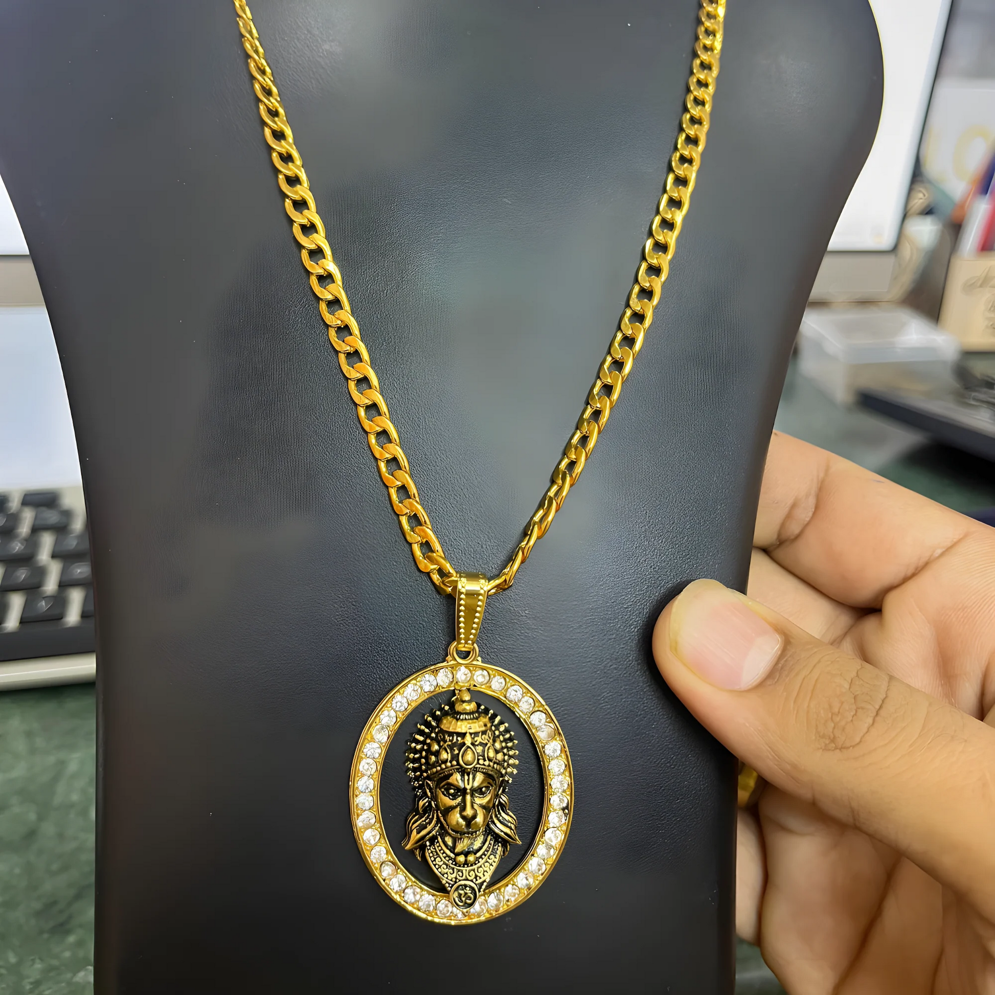 Gold Plated Hanuman Face Pendant with Stone jewelry